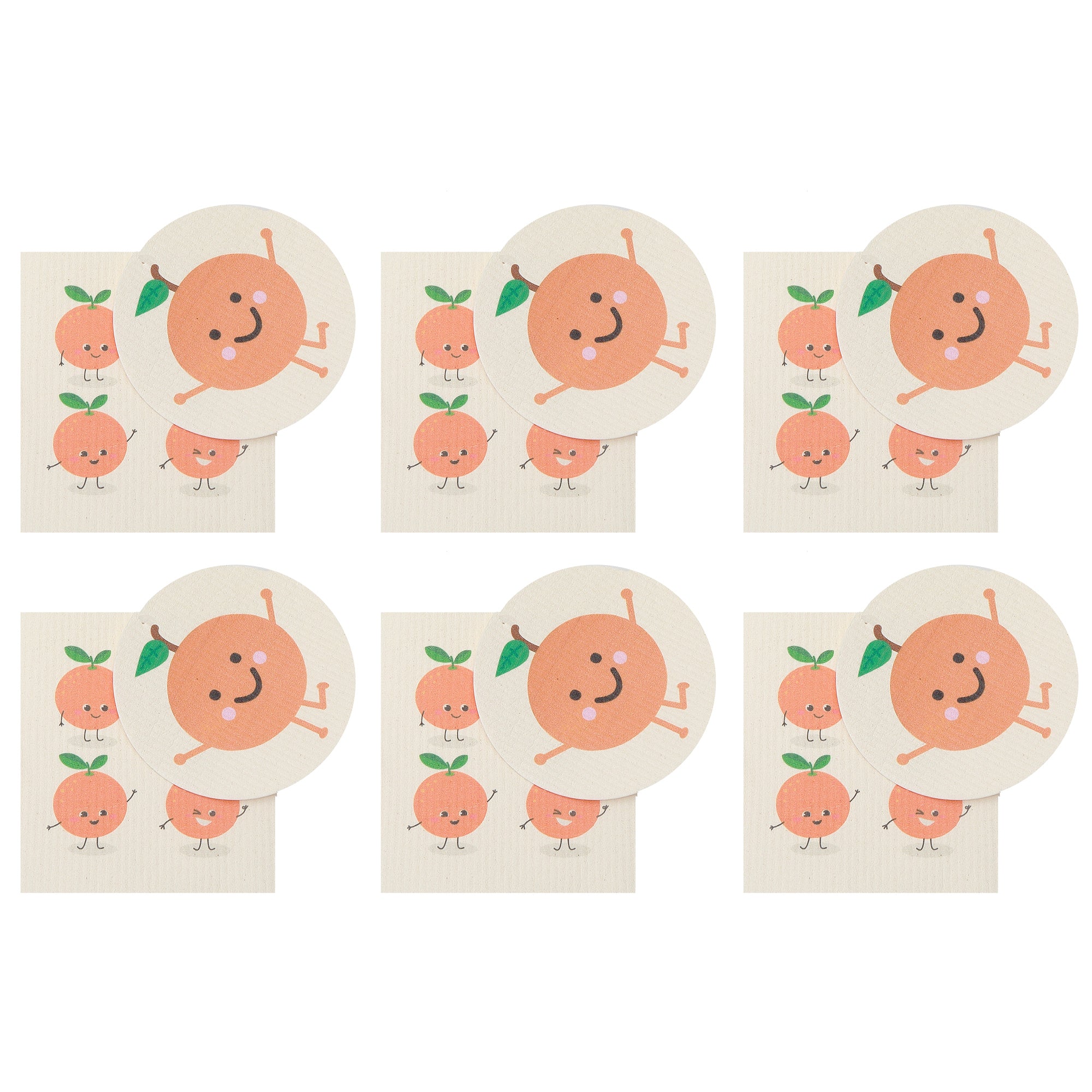 Swedish Circle & Square Dish Cloth 2Pc Orange Assorted Set Of 6, Orange Design Swedish Dish Cloth Set, Reusable Cleaning Cloths