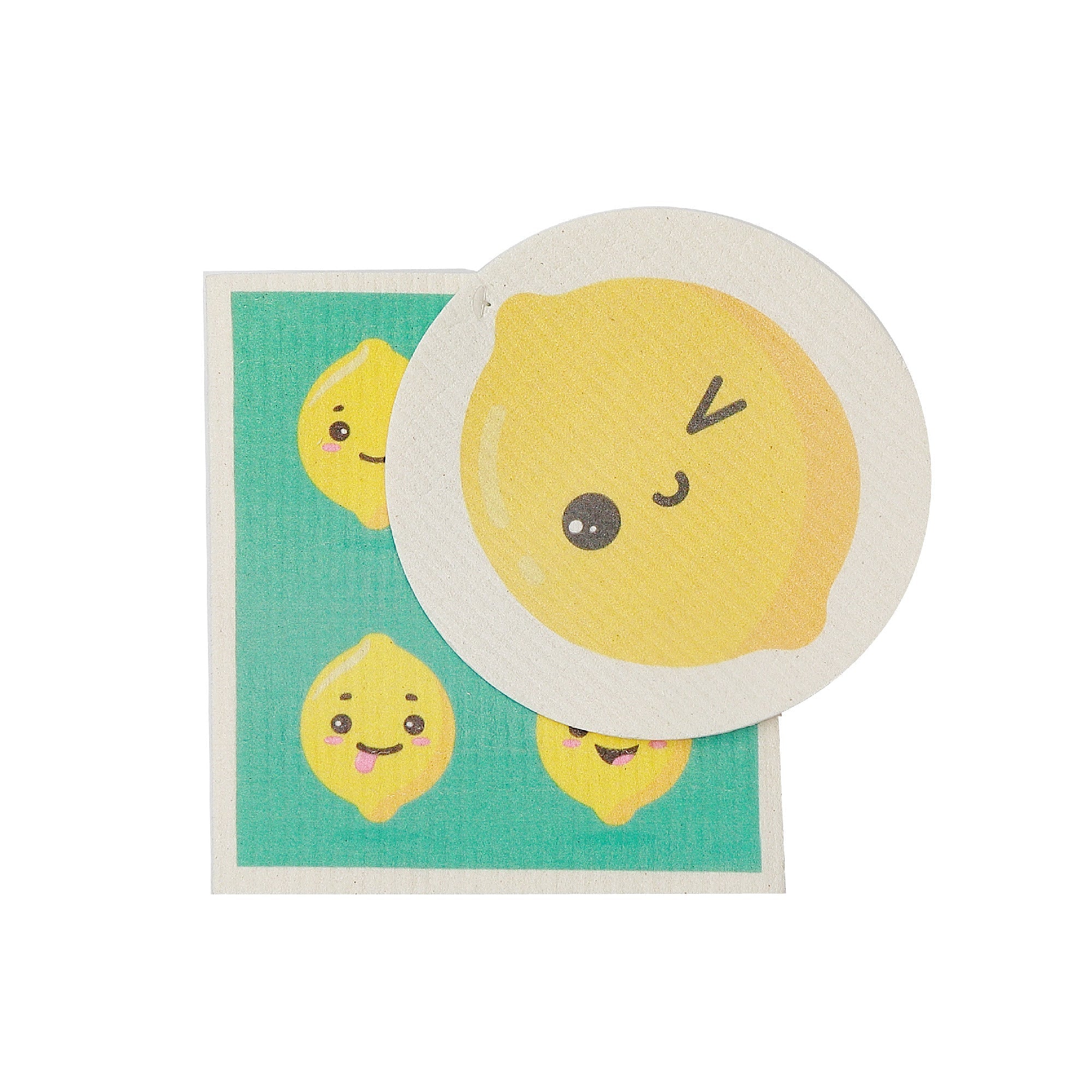 Swedish Circle & Square Dish Cloth 2Pc Lemon Assorted Set Of 6, Lemon Print Swedish Dish Cloth Set, Eco Friendly Kitchen Cloths