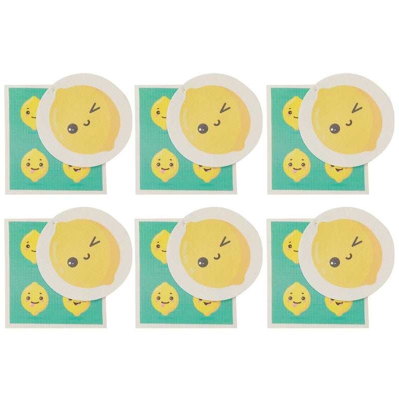 Swedish Circle & Square Dish Cloth 2Pc Lemon Assorted - Set of 6