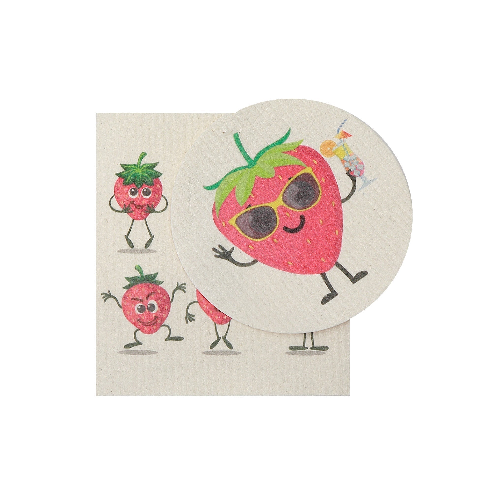Swedish Circle & Square Dish Cloth 2Pc Strawberry Assorted Set Of 6, Strawberry Swedish Dish Cloth Set, Reusable Kitchen Cleaning Cloths