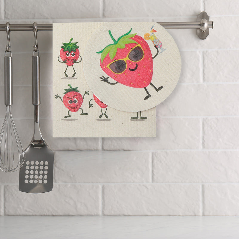 Swedish Circle & Square Dish Cloth 2Pc Strawberry Assorted - Set of 6