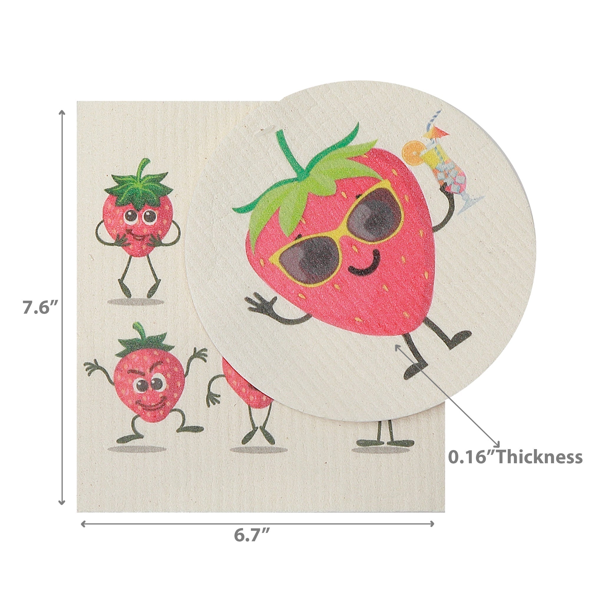 Swedish Circle & Square Dish Cloth 2Pc Strawberry Assorted Set Of 6, Strawberry Swedish Dish Cloth Set, Reusable Kitchen Cleaning Cloths