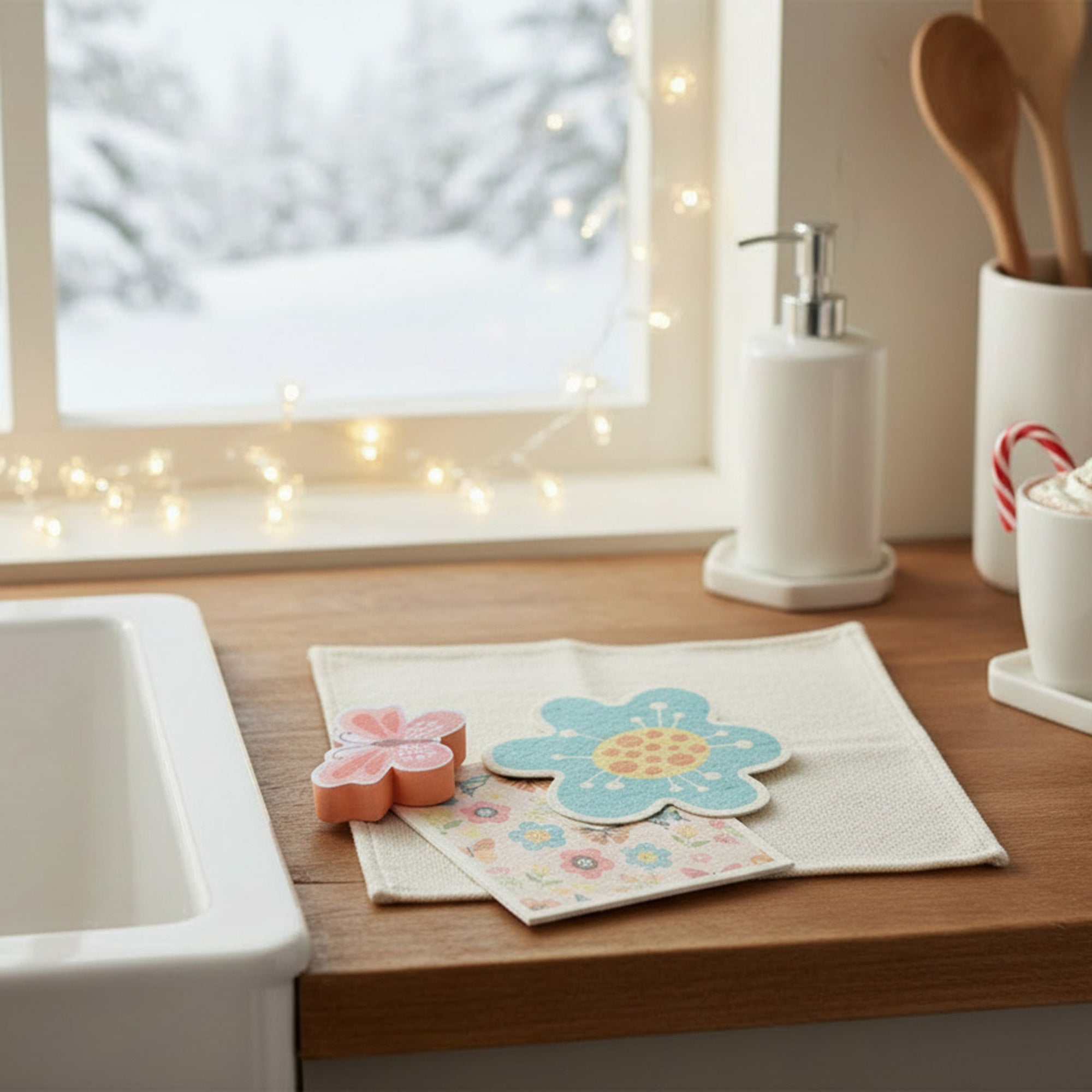 Spring Bloom Floral Dish Cloth and Sponge Cleaning Set - Set of 6