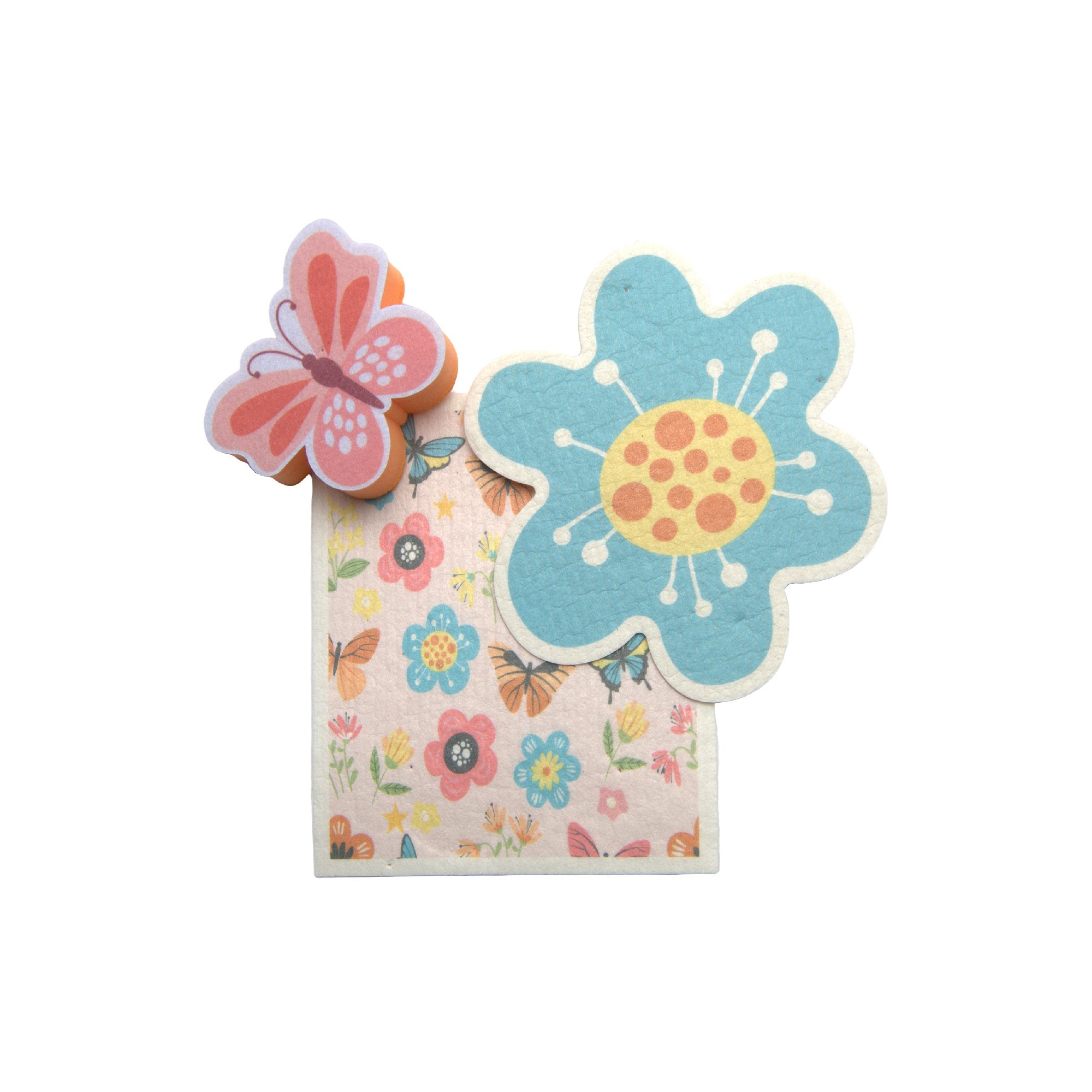 Spring Bloom Floral Dish Cloth and Sponge Cleaning Set - Set of 6