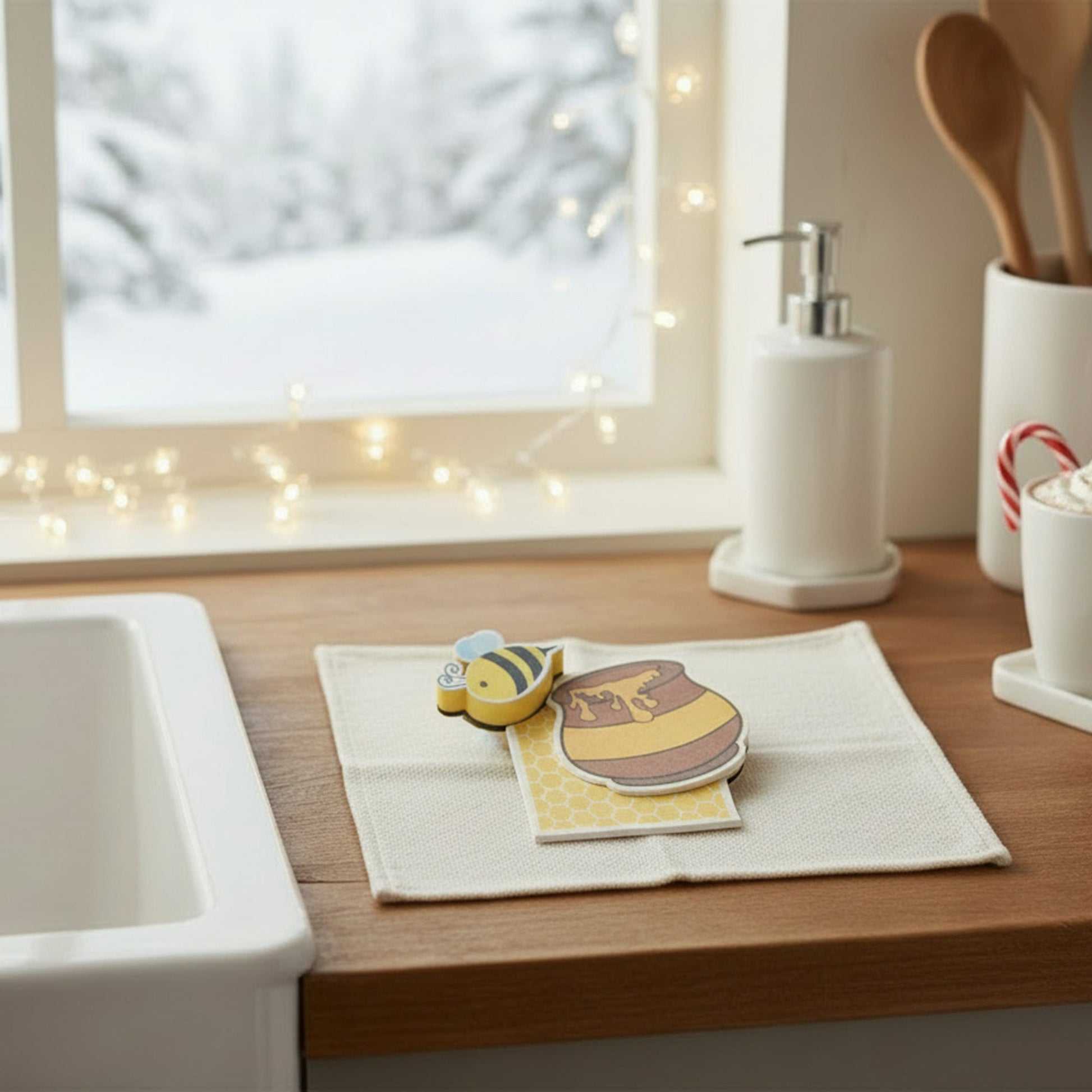 Honey Bee Theme Dish Cloth and Sponge Cleaning Set - Set of 6