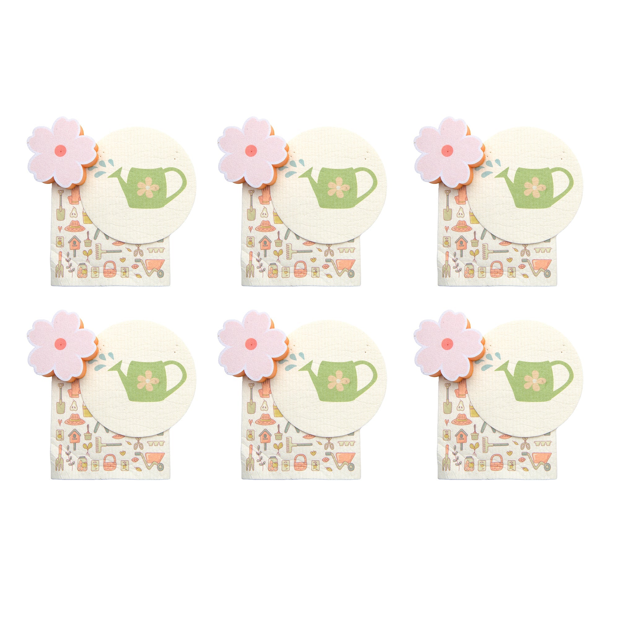 Spring Garden Print Dish Cloth and Sponge Cleaning Set - Set of 6