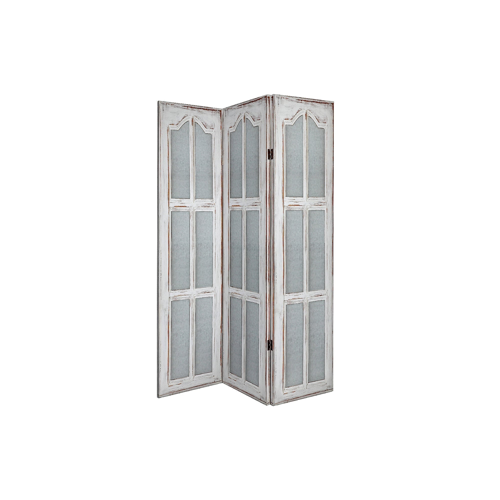 Double Sided Canvas Room Divider Arched Window Pane Decorative Screen