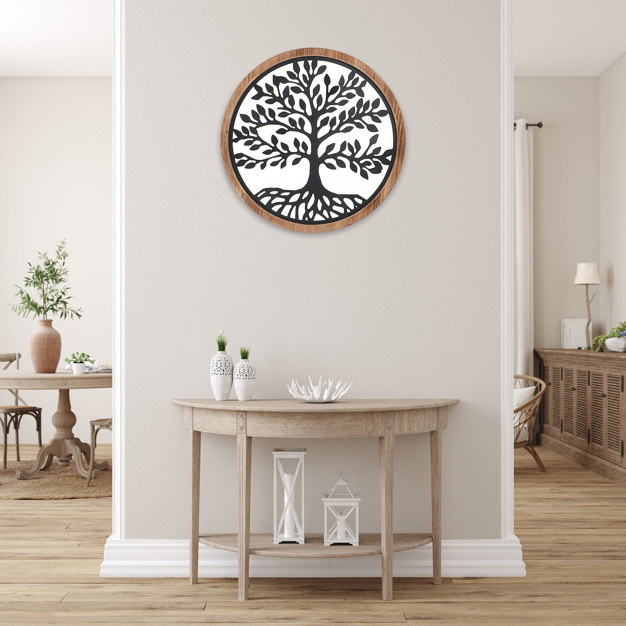 Wood Framed Metal Tree Of Life Wall Art, Inspirational Wall Decor, Farmhouse Accent