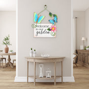 Welcome To Our Garden Metal Butterfly Hanger, Outdoor Wall Decor, Garden Accent
