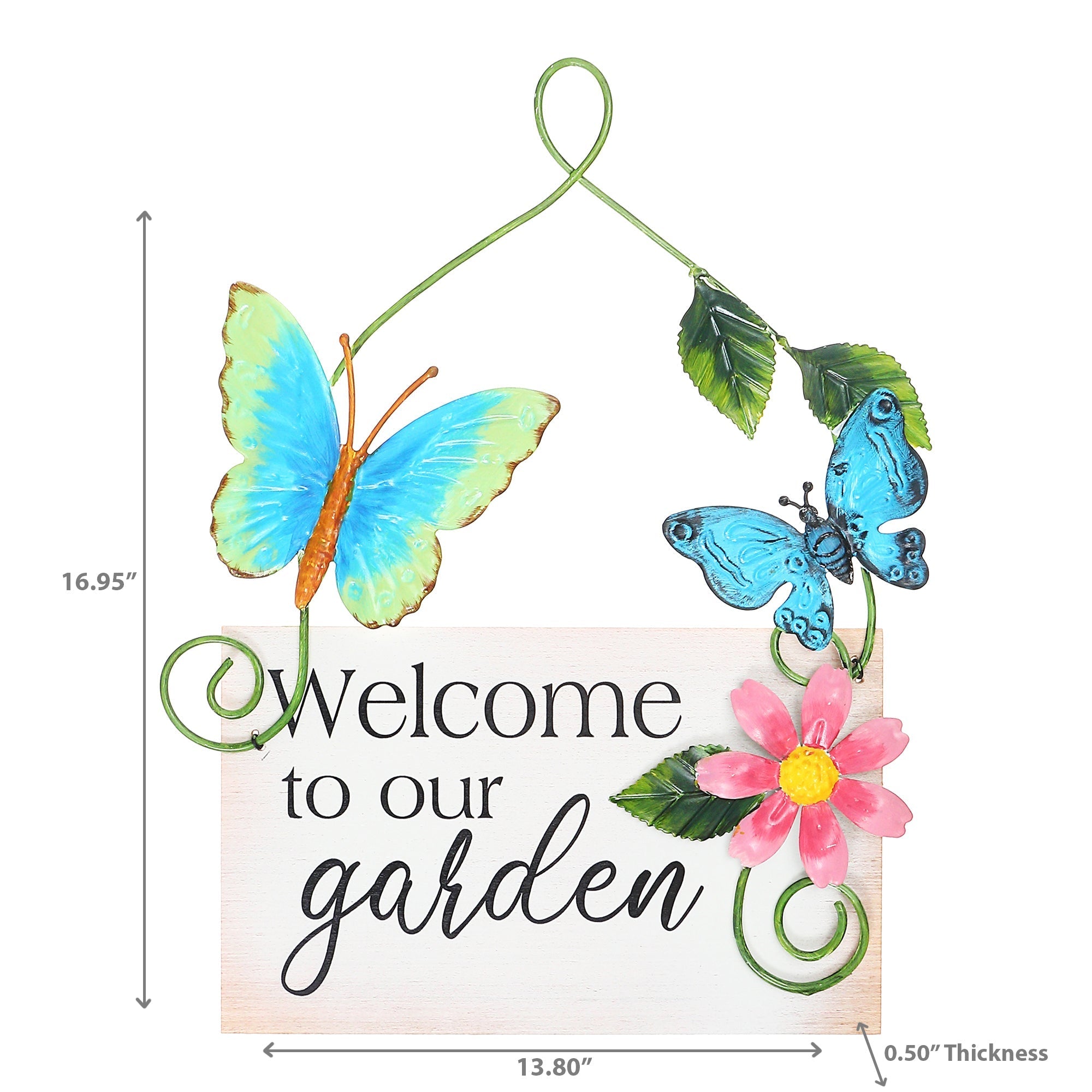 Welcome To Our Garden Metal Butterfly Hanger, Outdoor Wall Decor, Garden Accent