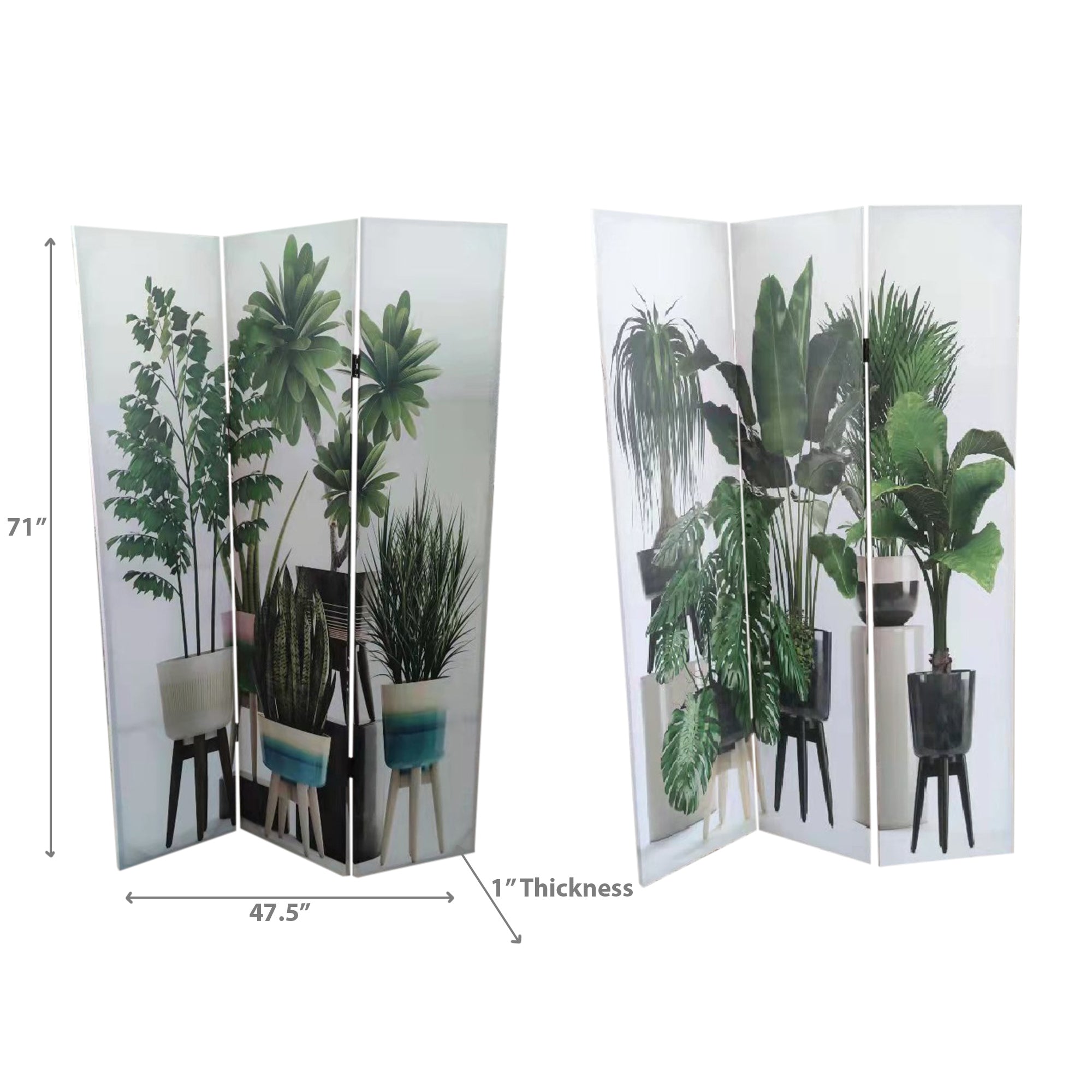 Double-Sided Canvas Room Divider With Potted Plant Prints, Decorative Privacy Screen For Home & Office, Room Partition