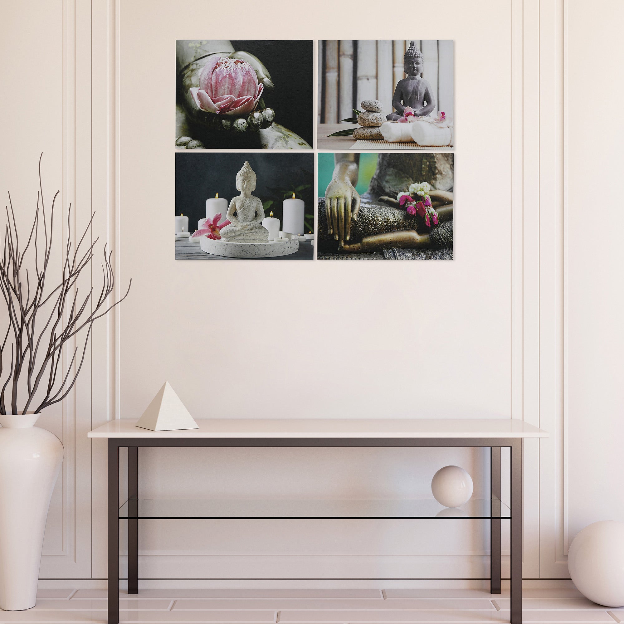 Canvas Wall Art Zen Buddha Set Of 4, Modern Wall Decor, Relaxing Home Accent