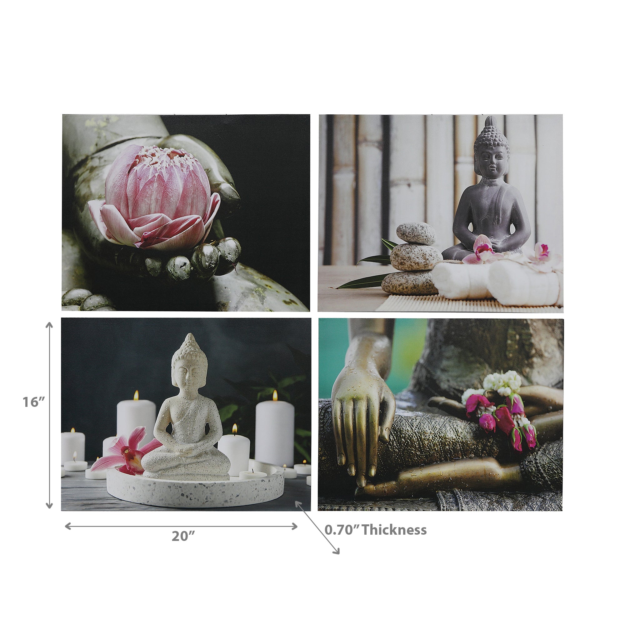Canvas Wall Art Zen Buddha Set Of 4, Modern Wall Decor, Relaxing Home Accent