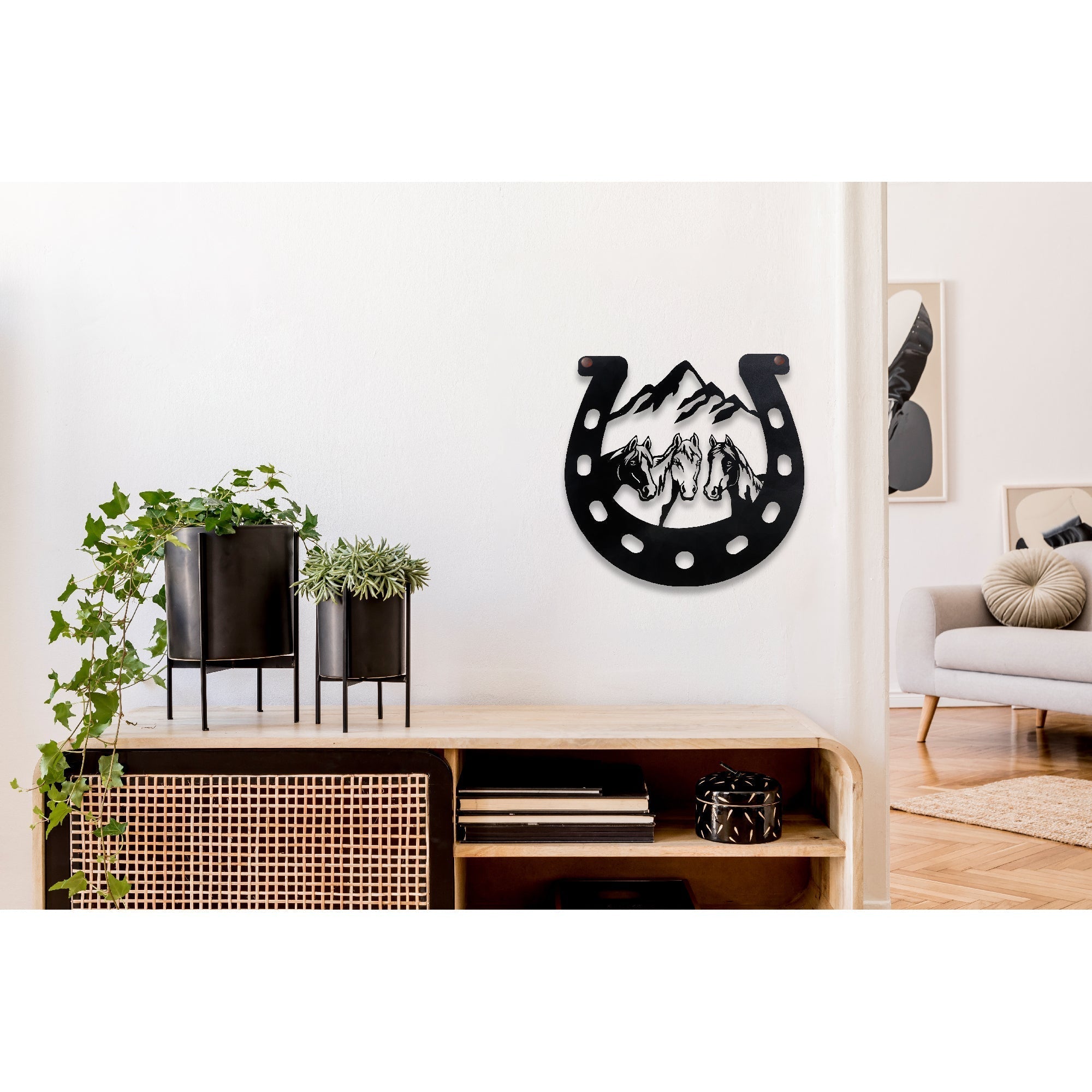 Black Metal Triple Horseshoe Wall Decor, Western Rustic Wall Art