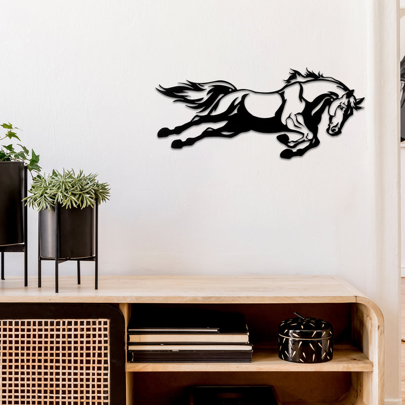 Metal Black Wall Decor Jumping Horse