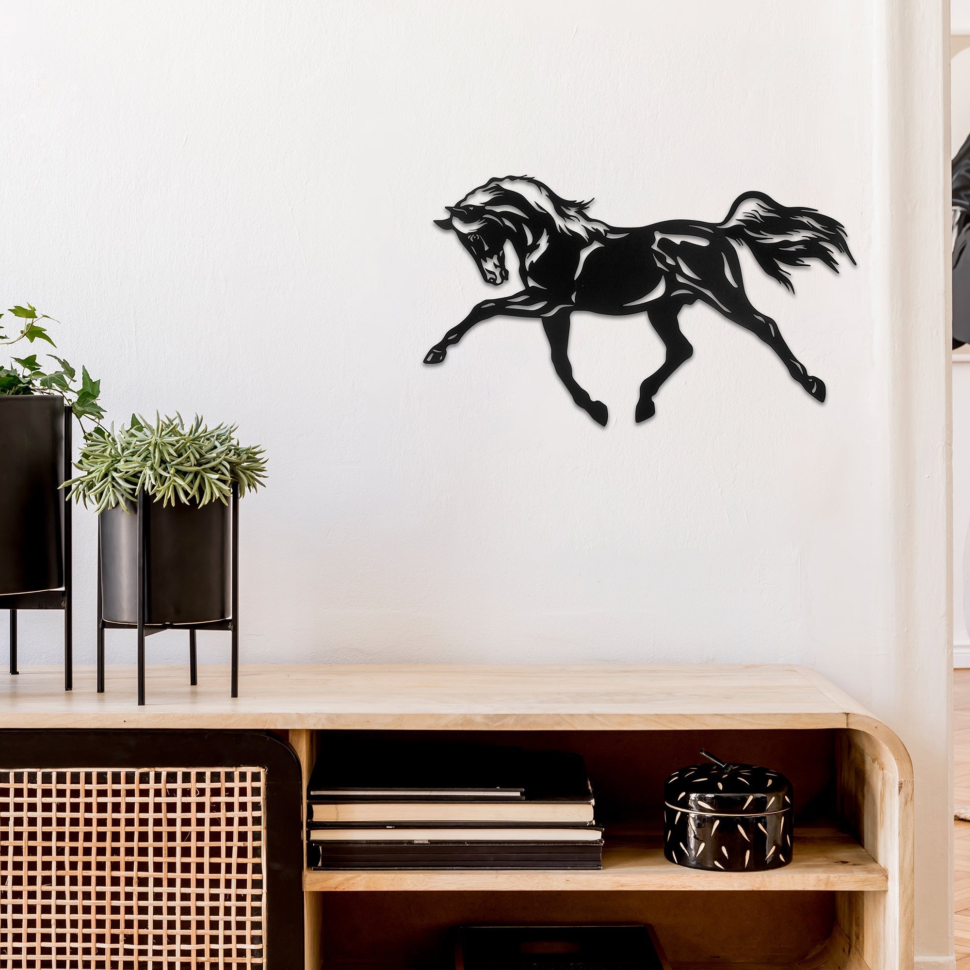 Metal Black Wall Decor Prancing Horse, Black Metal Prancing Horse Wall Decor, Rustic Accent