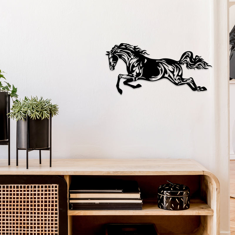 Metal Black Wall Decor Galloping Horse