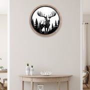 Wood Framed Metal Wall Art with Moose Forest Design, Rustic Lodge Wall Decor, Nature Inspired Home Accent