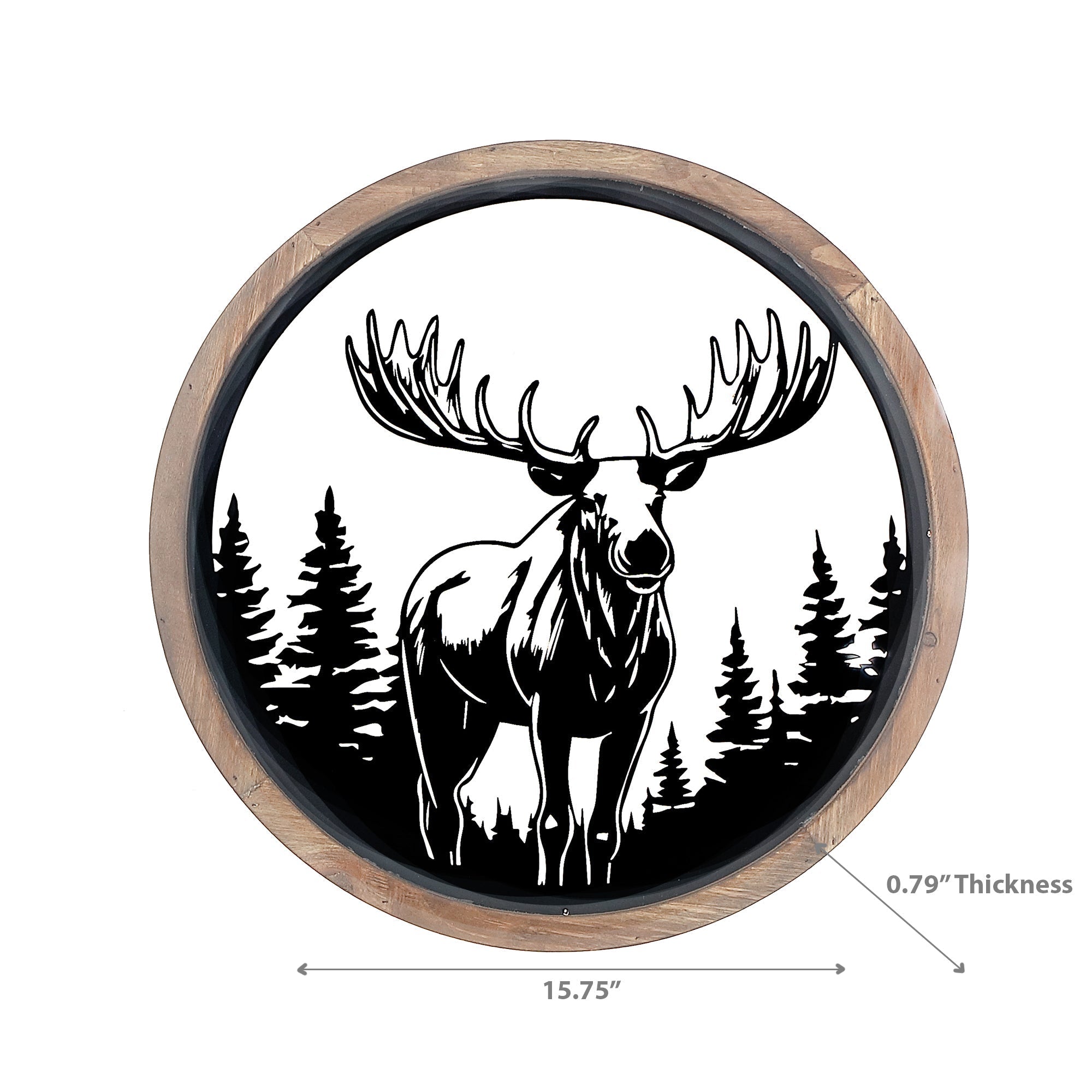 Wood Framed Metal Wall Art with Moose Forest Design, Rustic Lodge Wall Decor, Nature Inspired Home Accent