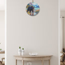 Wooden Round Wall Decorativer Bear Scenic River - Set of 6