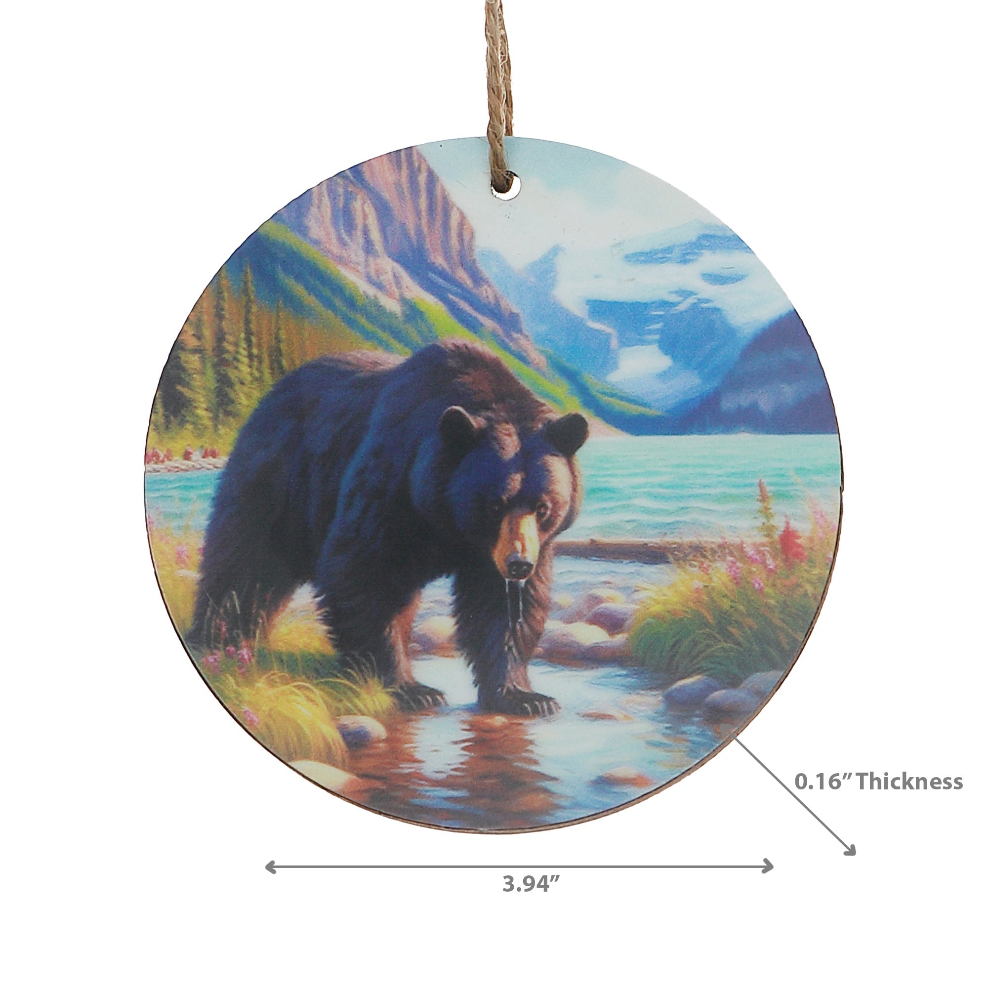 Wooden Round Wall Decor with Bear and Scenic River Design - Set of 6, Rustic Lodge Wall Decor, Nature Inspired Home Accent