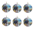 Wooden Round Wall Decorativer Bear Scenic River - Set of 6