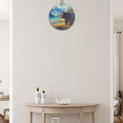 Wooden Round Wall Decor with Bear and Scenic Mountains Design - Set of 6, Rustic Lodge Wall Decor, Nature Inspired Home Accent
