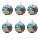 Wooden Round Wall Decorativer Bear Scenic Mountains - Set of 6