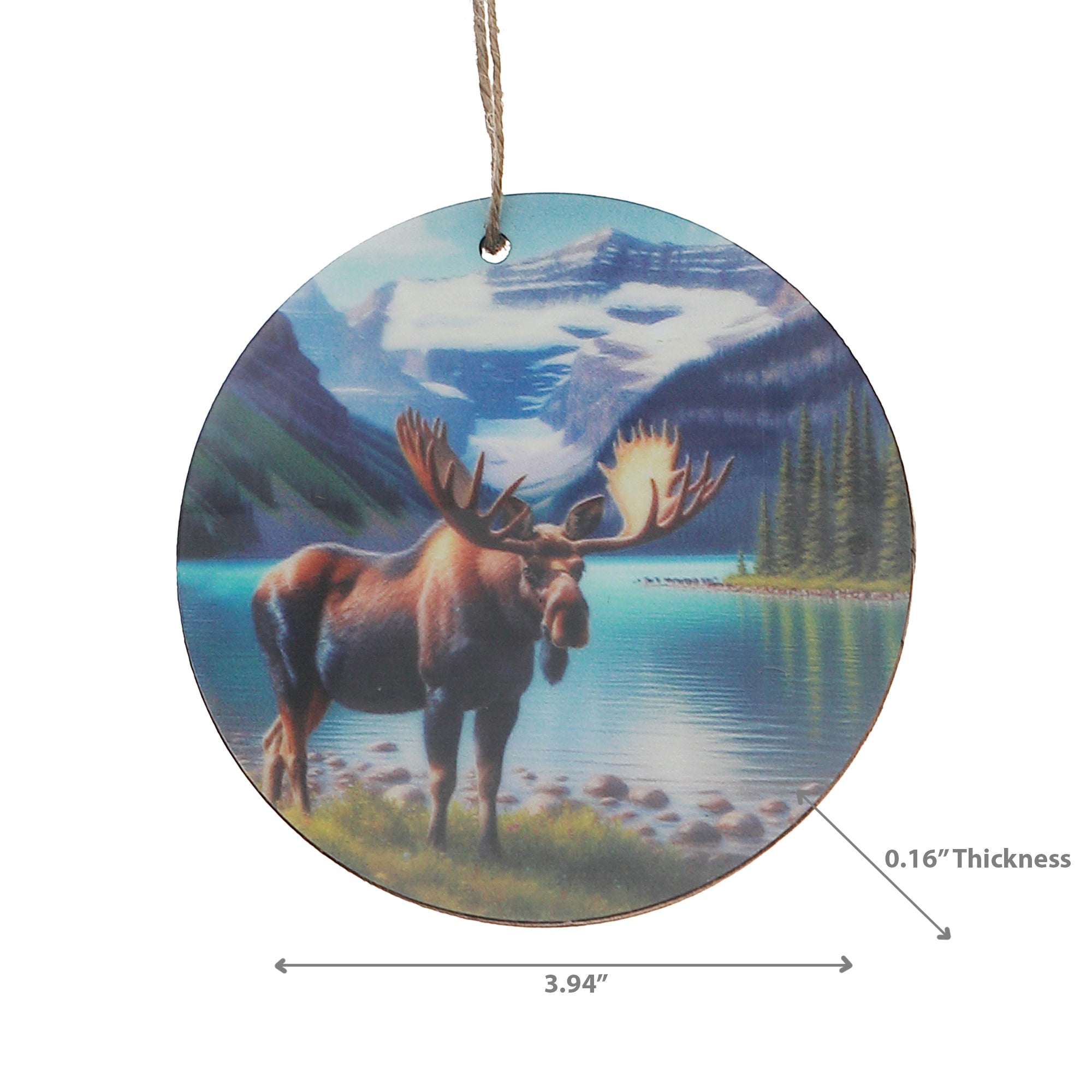 Wooden Round Wall Decor with Moose and Scenic Mountains Design - Set of 6, Rustic Lodge Wall Decor, Nature Inspired Home Accent