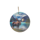 Wooden Round Wall Decorativer Moose Scenic Mountains - Set of 6