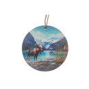 Wooden Round Wall Decorativer Moose Scenic River - Set of 6