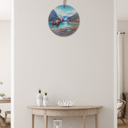 Wooden Round Wall Decor with Moose and Scenic River Design - Set of 6, Rustic Lodge Wall Decor, Nature Inspired Home Accent