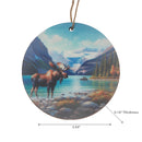 Wooden Round Wall Decorativer Moose Scenic River - Set of 6