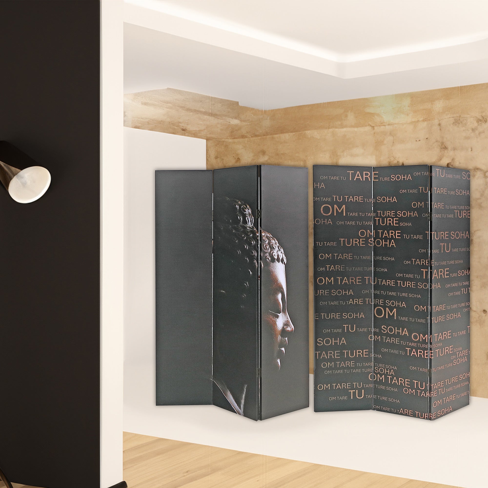 Double Sided Canvas Room Divider Screen Buddha Side View Meditation Yoga Home Decor Panel