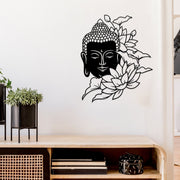 Black Metal Wall Decor with Buddha Head and Lotus Flowers Design, Zen Wall Accent, Spiritual Home Decoration, Meditation Room Art