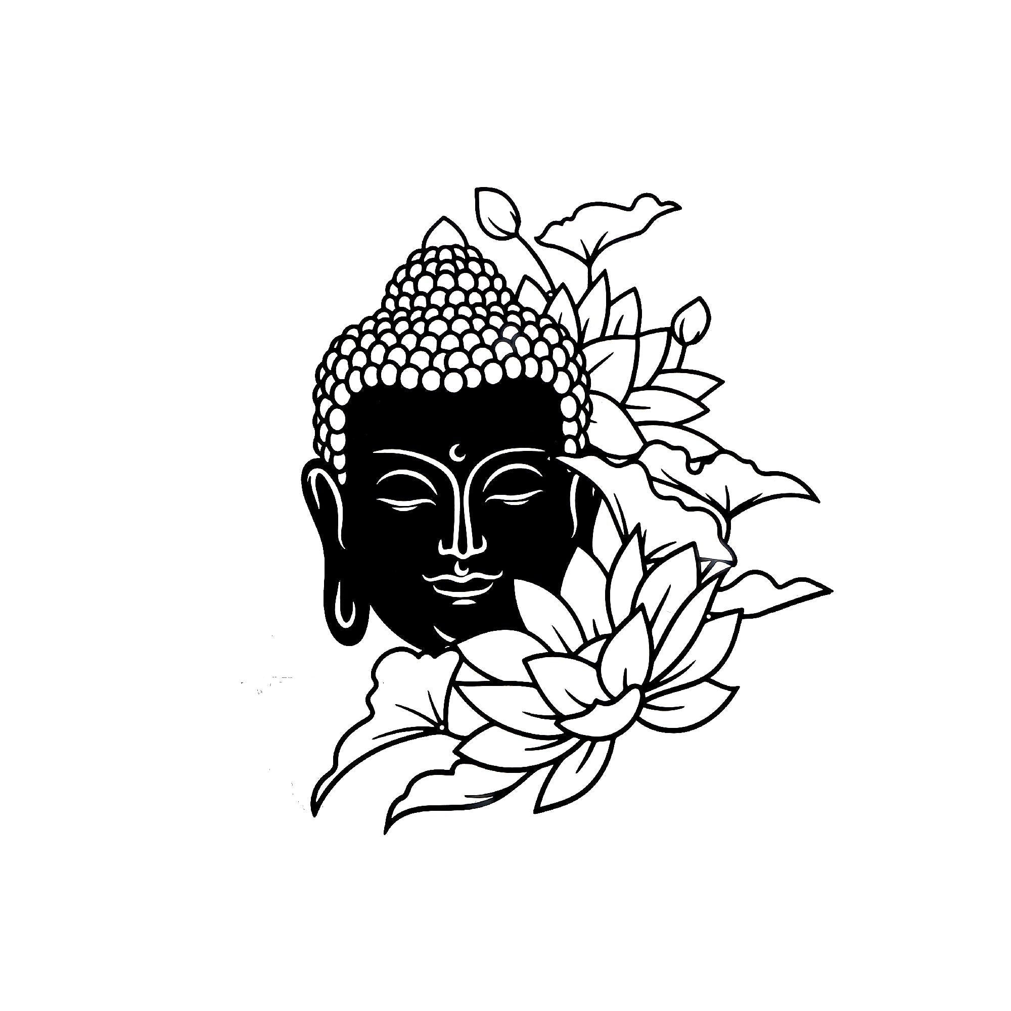 Black Metal Wall Decor with Buddha Head and Lotus Flowers Design, Zen Wall Accent, Spiritual Home Decoration, Meditation Room Art