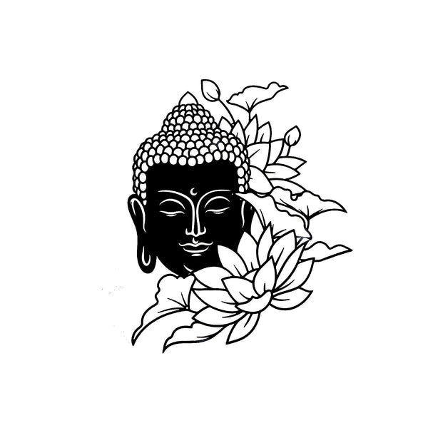 Metal Black Wall Decorativer Buddha Head With Lotus Flowers