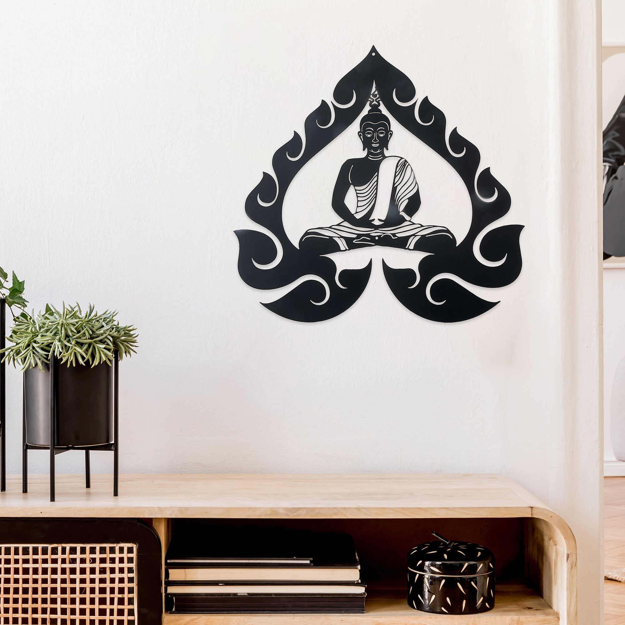 Black Metal Wall Decor with Zen Buddha Design, Meditation Wall Accent, Spiritual Home Decoration, Contemporary Wall Art
