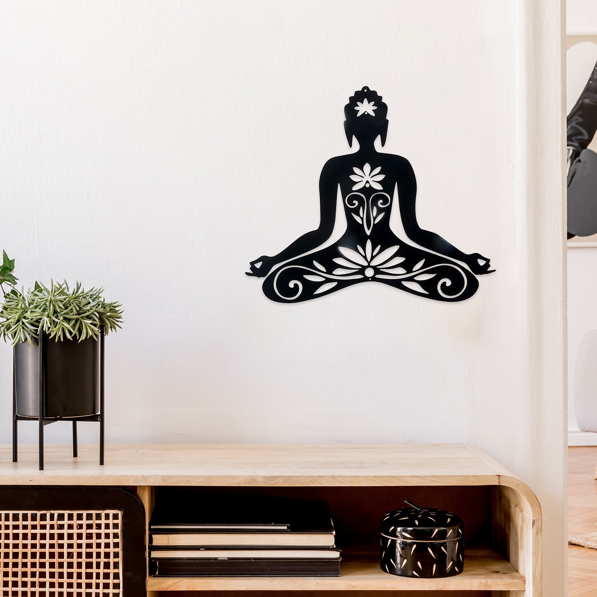 Black Metal Wall Decor with Meditation Design, Spiritual Wall Accent, Zen Inspired Home Decoration, Contemporary Wall Art