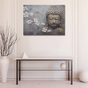 Canvas Wall Art Painting of Buddha with Cherry Blossom, Zen Wall Decor, Spiritual Meditation Home Accent, Nature Inspired Artwork