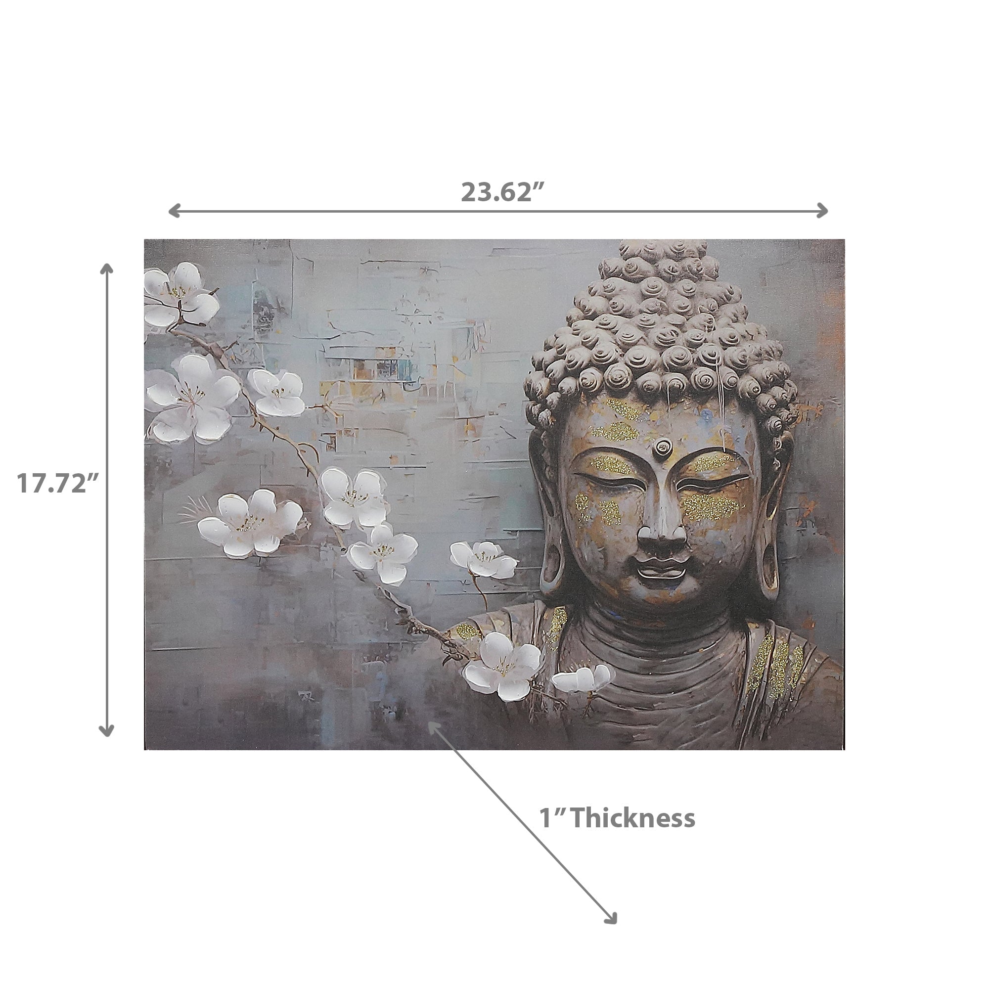 Canvas Wall Art Painting of Buddha with Cherry Blossom, Zen Wall Decor, Spiritual Meditation Home Accent, Nature Inspired Artwork