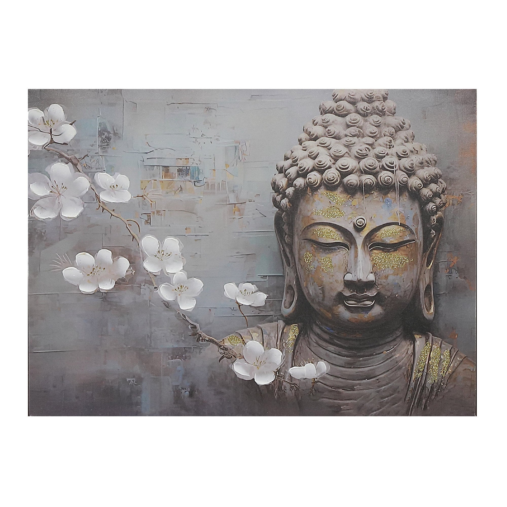 Canvas Wall Art Painting of Buddha with Cherry Blossom, Zen Wall Decor, Spiritual Meditation Home Accent, Nature Inspired Artwork