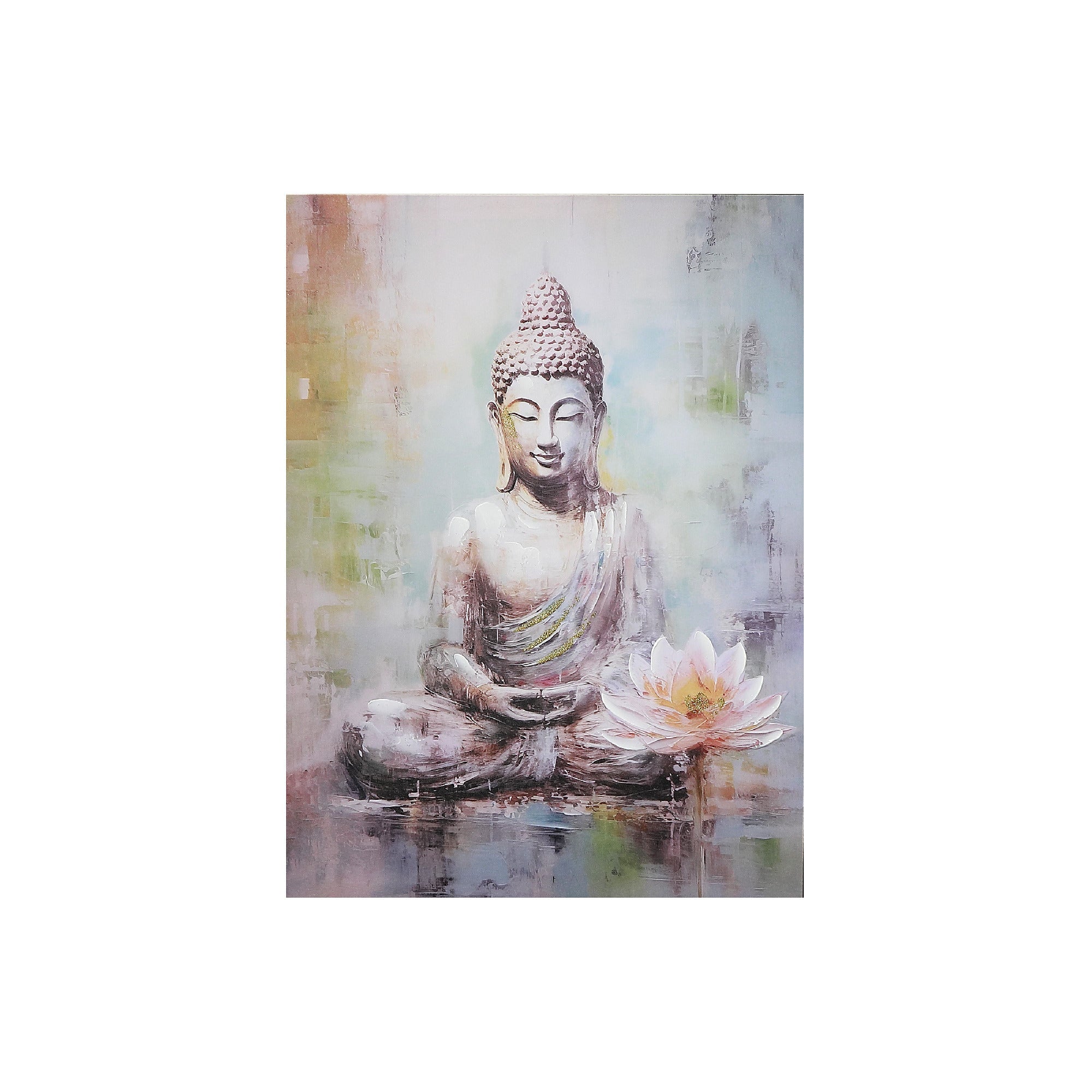 Canvas Wall Art Painting of Buddha with Lotus Flower, Spiritual Home Decor, Meditation Room Accent, Zen Wall Decoration