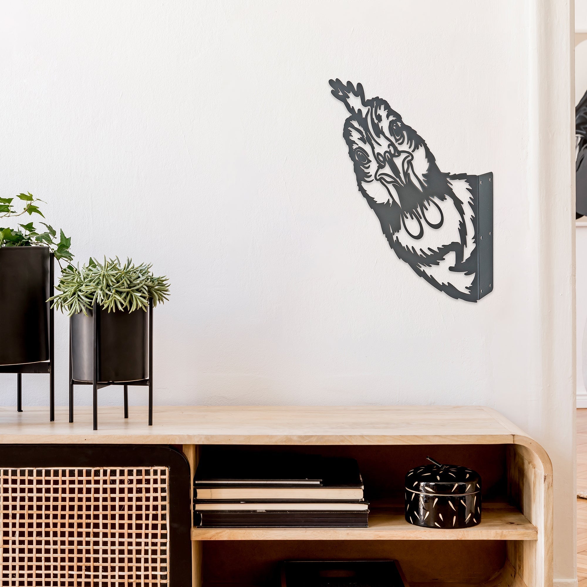 Metal Black Wall Decor Peeking Rooster, Black Metal Rooster Wall Decor, Country Kitchen Accent