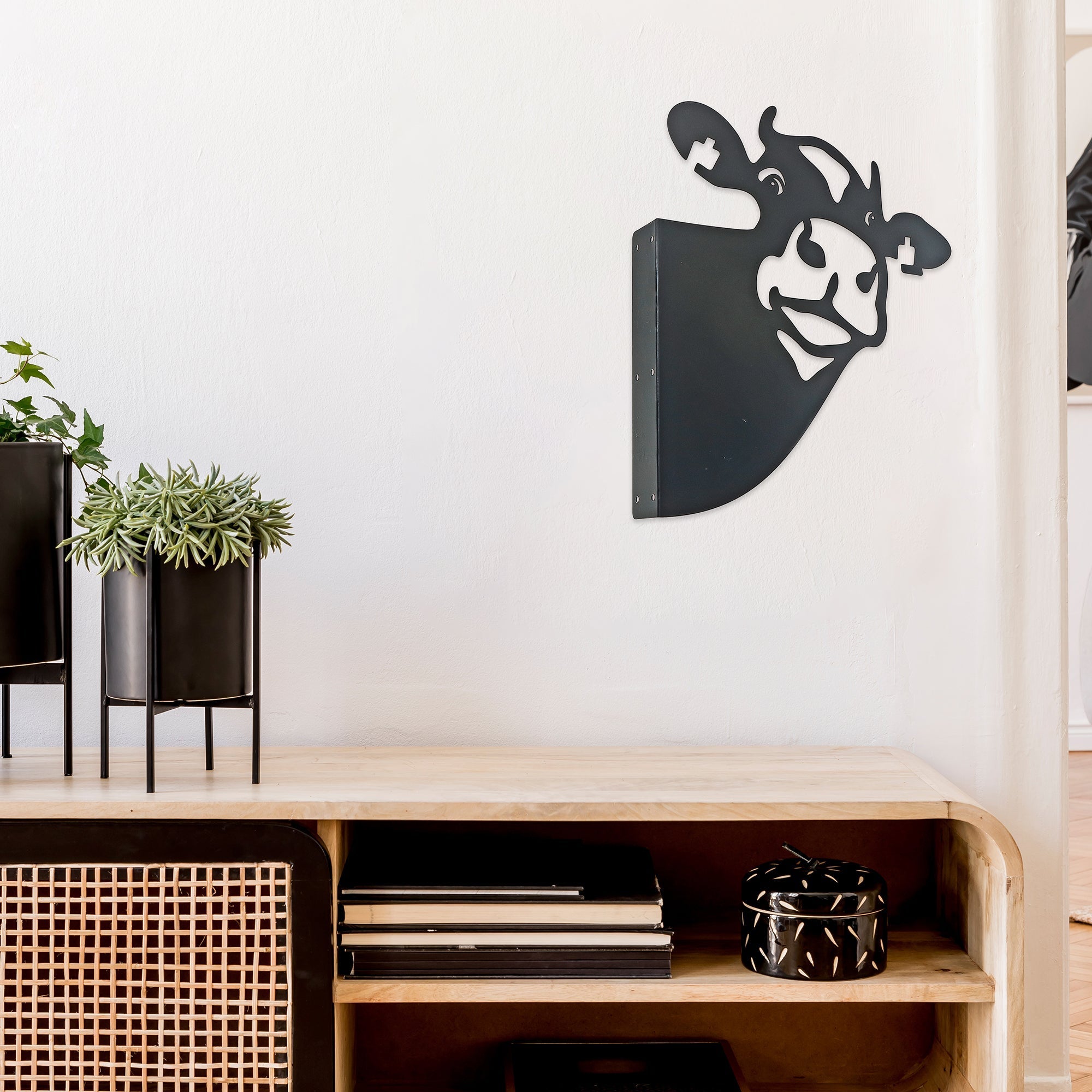 Metal Black Wall Decor Peeping Cow, Black Metal Peeping Cow Wall Decor, Farmhouse Accent