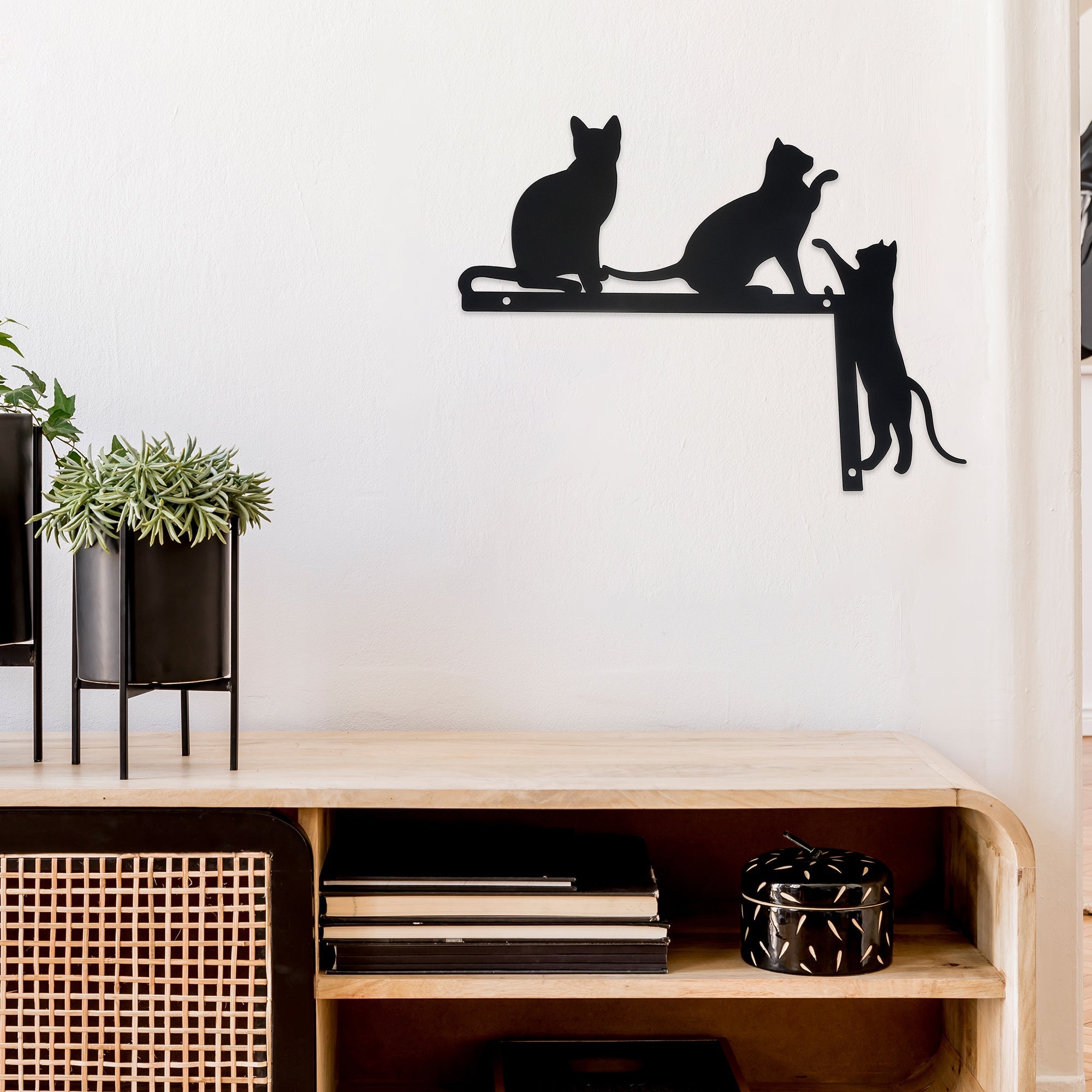 Metal Black Wall Decor Cats Playing, Black Metal Cats Playing Wall Art, Whimsical Decor