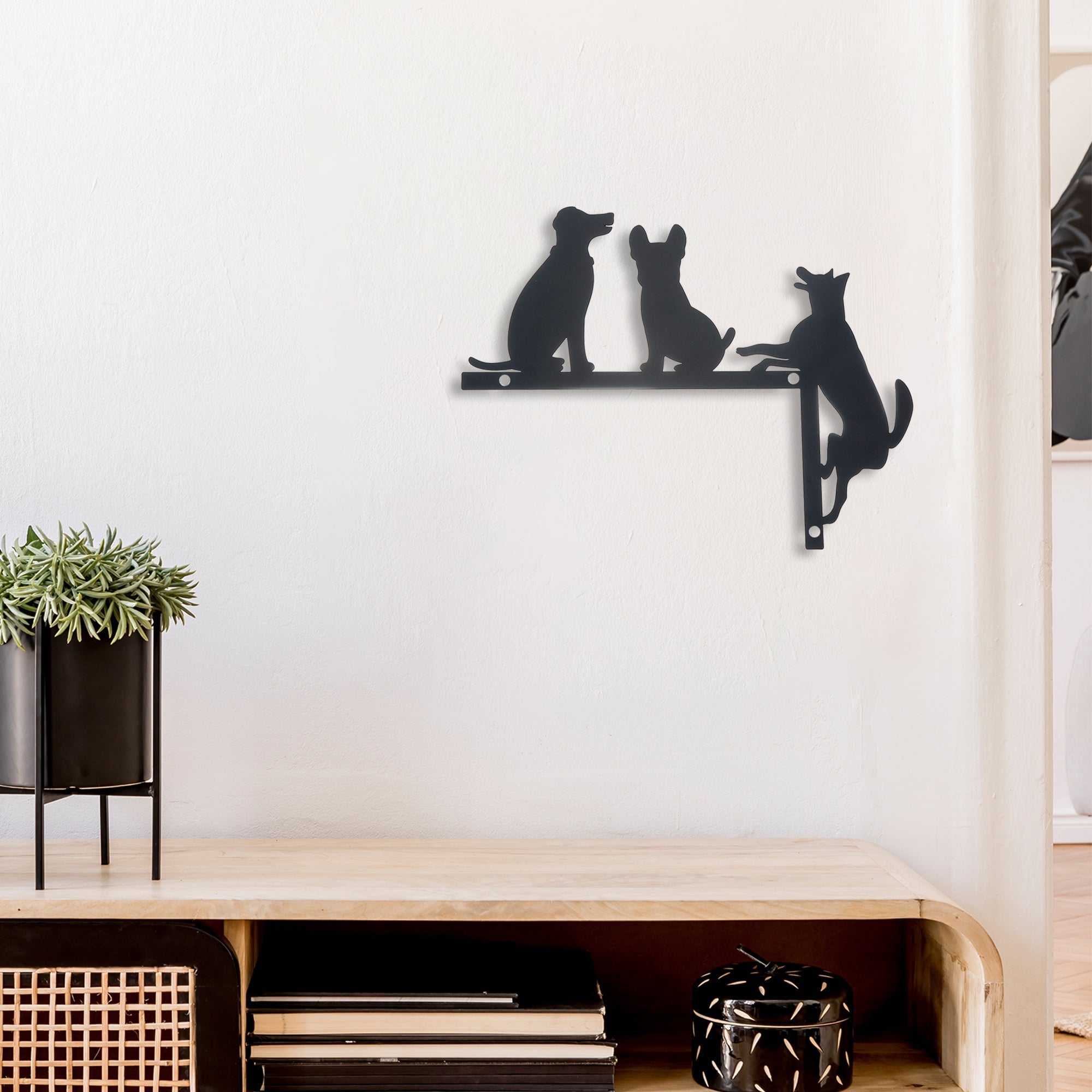 Metal Black Wall Decor Dogs Playing, Black Metal Dogs Playing Wall Art, Pet Lover Decor