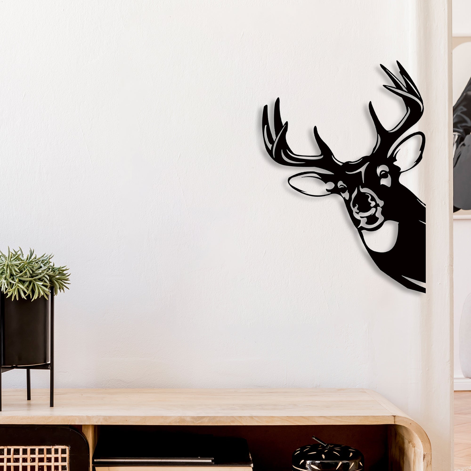 Metal Black Wall Decor Peeping Deer, Black Metal Peeping Deer Wall Decor, Lodge Style Accent