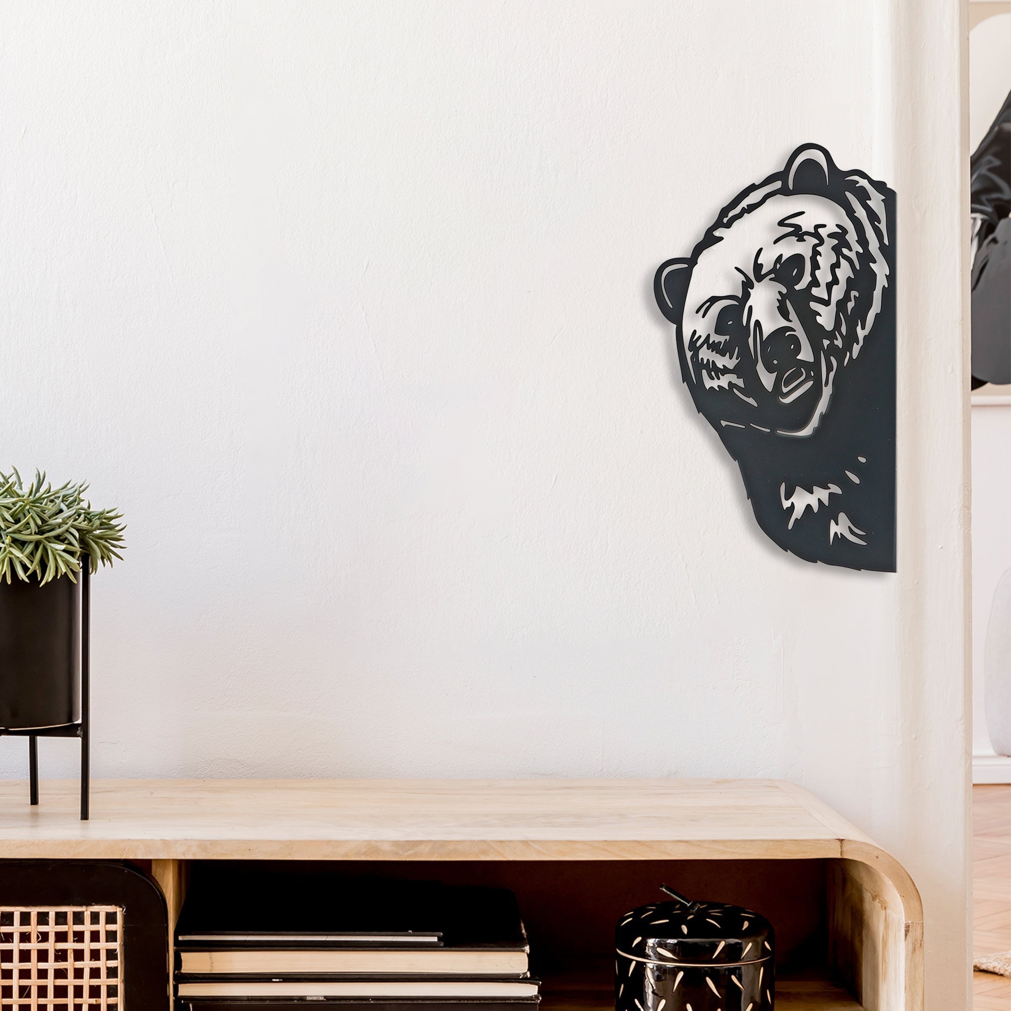 Metal Black Wall Decor Peeping Bear, Black Metal Peeping Bear Wall Decor, Cabin Style Accent