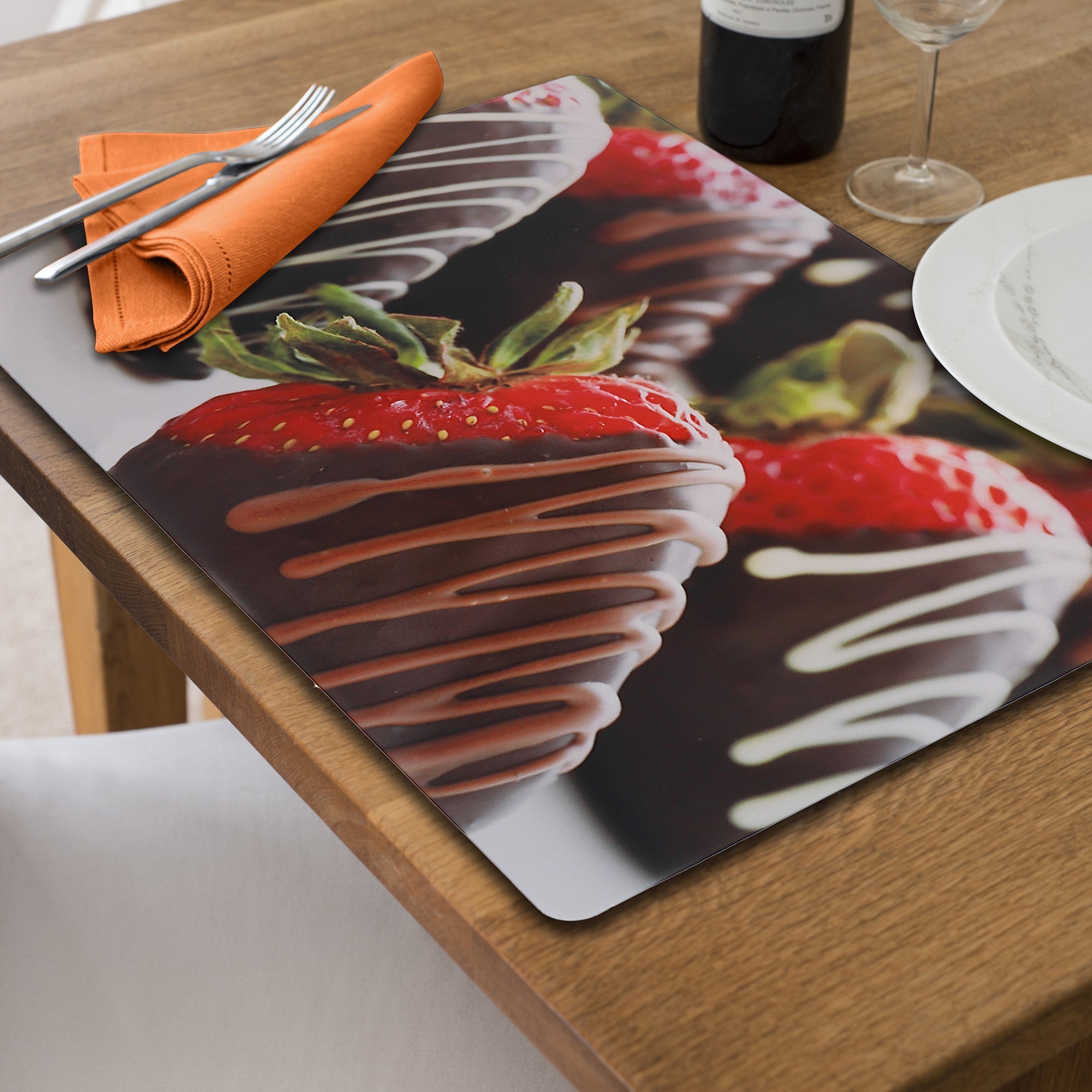 Chocolate Covered Strawberry Plastic Placemat Set of 12 – Kids Food-Themed Dining Mats